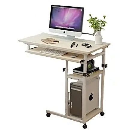 Snack Side Table, Laptop Rolling Cart C Shaped TV Tray with Storage Shelves, Slide Next to Sofa or Bed.