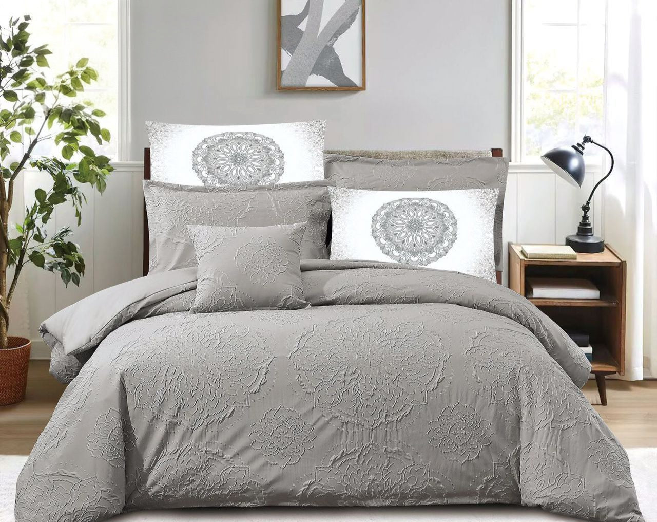 Bedding Comforter Set for King Bed, Crepe Cotton Duvet Set 7 Pcs.
