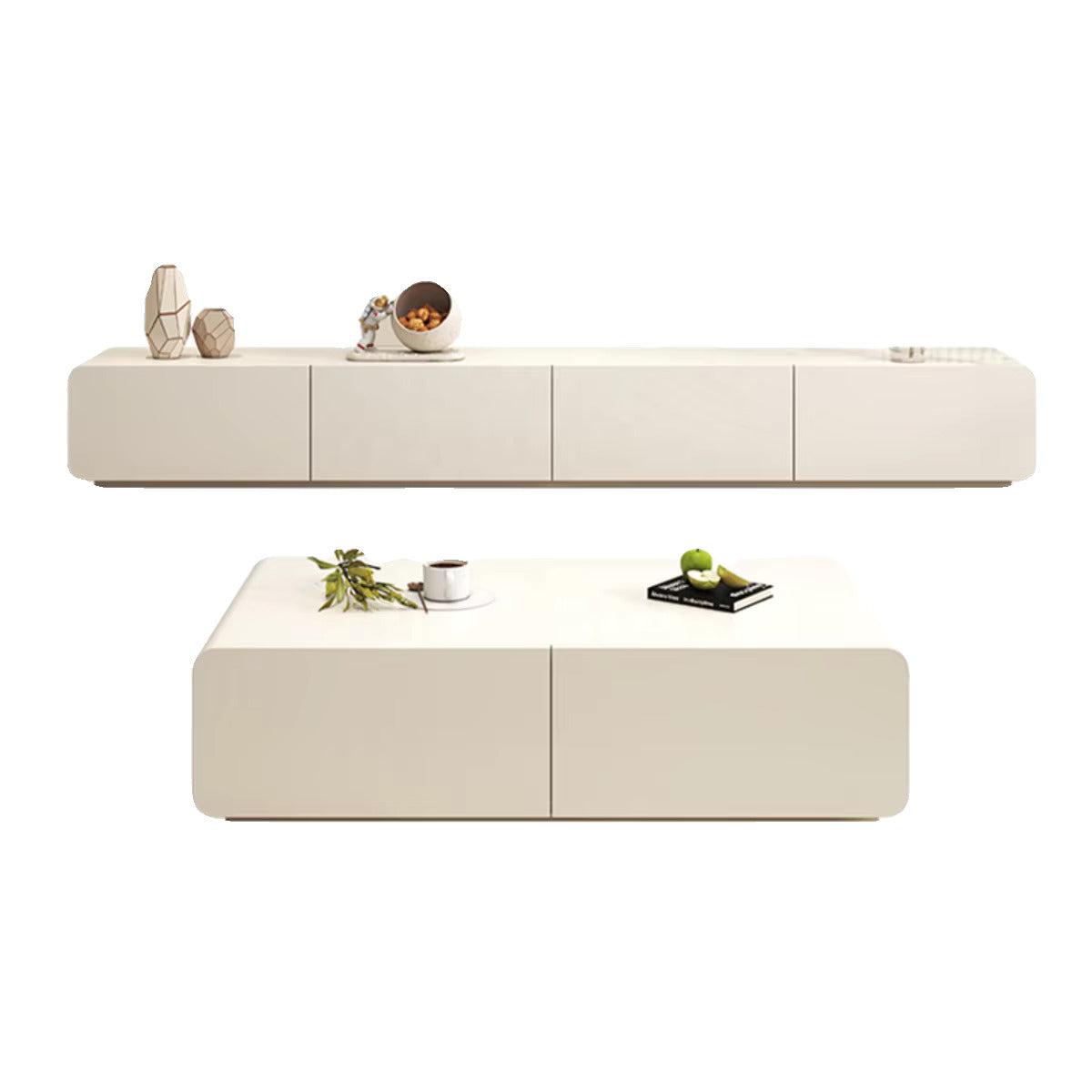 Sleek White Living Room Table Set.