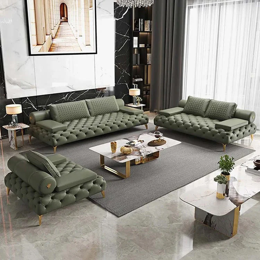 English Rolled Aram Living room Sofa Set, Bridgewater Tufted Upholstered Sofa Set.