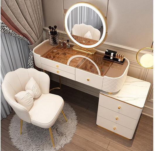 Vanity Makeup Table, Solid Wood Dressing Table with Mirror and Chair