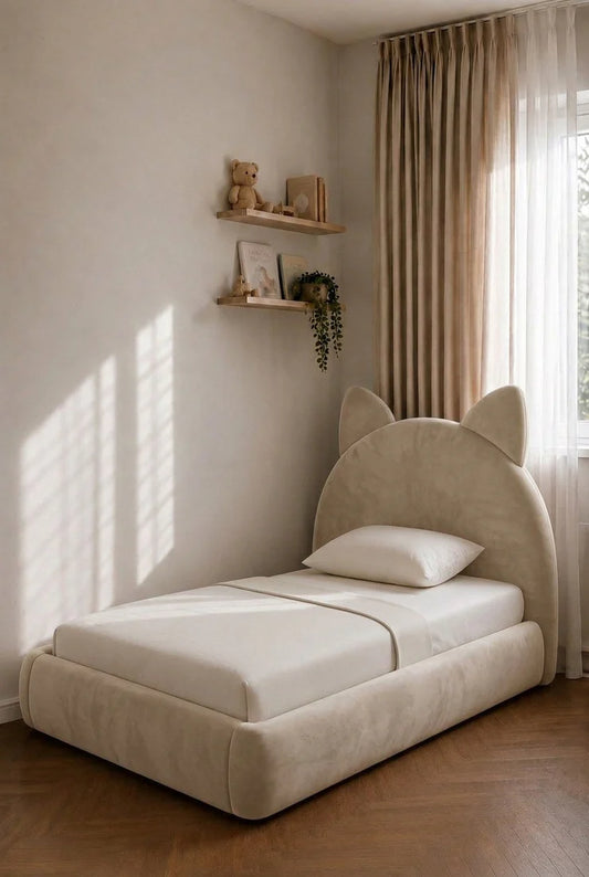 Dreamy Cat Ear Kids Upholstered Bed with Soft Rounded Frame