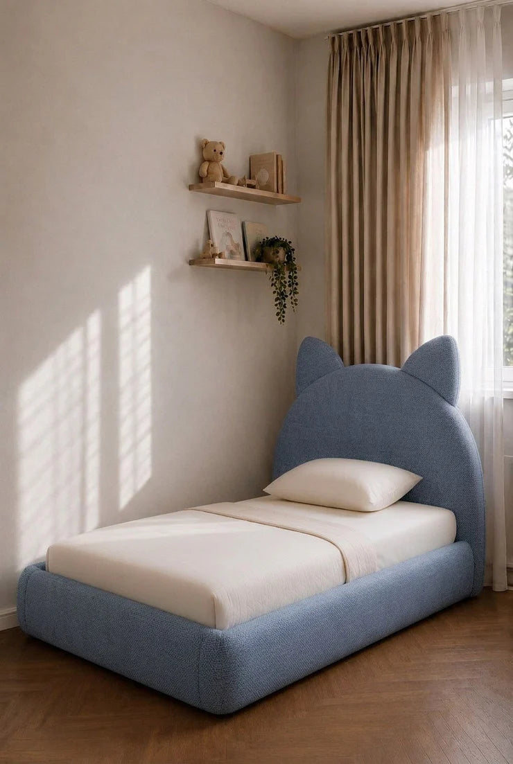 Dreamy Cat Ear Kids Upholstered Bed with Soft Rounded Frame