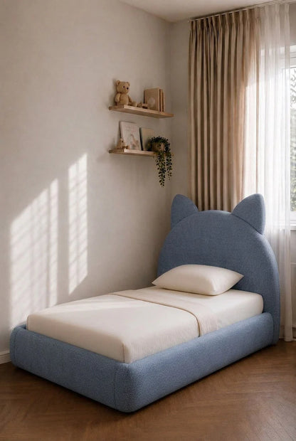 Dreamy Cat Ear Kids Upholstered Bed with Soft Rounded Frame