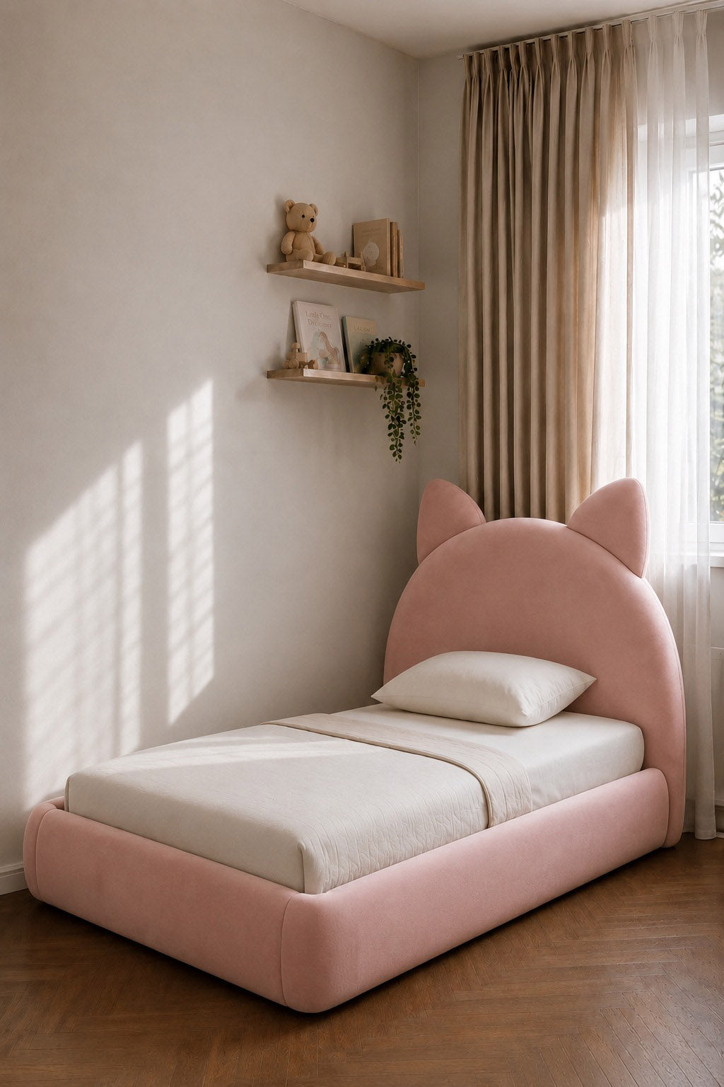 Dreamy Cat Ear Kids Upholstered Bed with Soft Rounded Frame