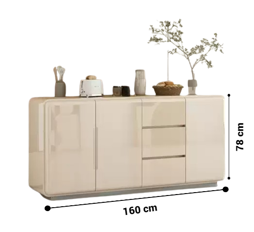 Sideboard Buffet Glossy Cabinet for Kitchen, Dining room, Living room - 160cm