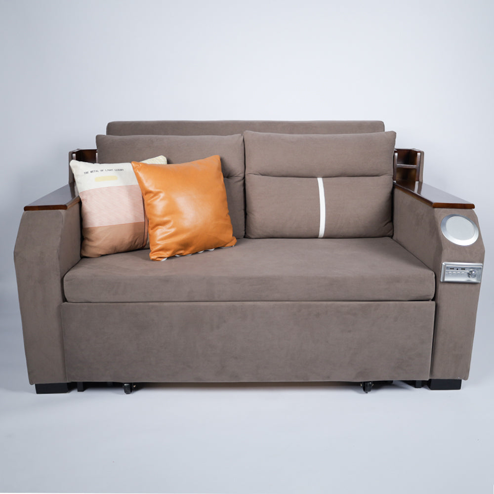 Modern Extendable 2 in 1 Sofa Bed with Side Pockets, Daybed with Bottom and Side Storage, USB Ports, Bluetooth, Speaker.