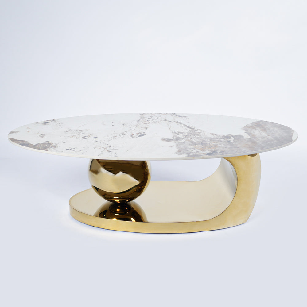 Luxury European's Style Round Oval Coffee Table in Slate Marble Top