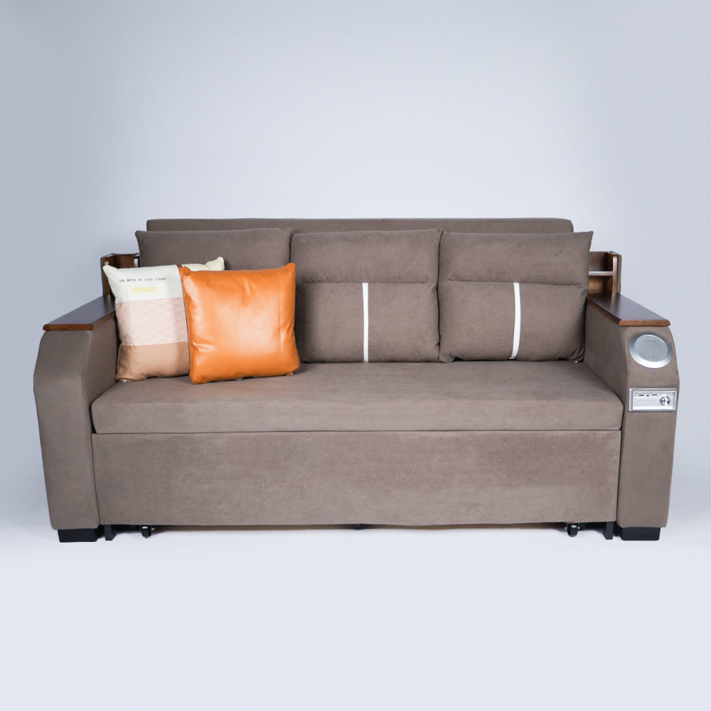 Modern Extendable 2 in 1 Sofa Bed with Side Pockets, Daybed with Bottom and Side Storage, USB Ports, Bluetooth, Speaker.