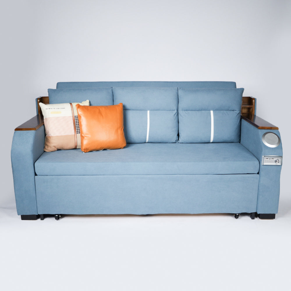 Modern Extendable 2 in 1 Sofa Bed with Side Pockets, Daybed with Bottom and Side Storage, USB Ports, Bluetooth, Speaker.