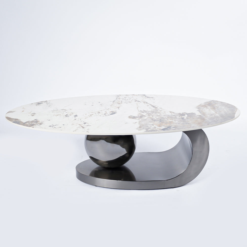 Luxury European's Style Round Oval Coffee Table in Slate Marble Top