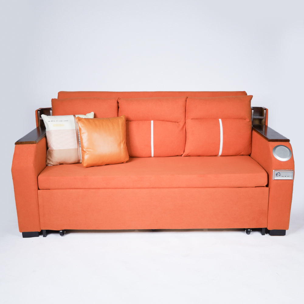 Modern Extendable 2 in 1 Sofa Bed with Side Pockets, Daybed with Bottom and Side Storage, USB Ports, Bluetooth, Speaker.