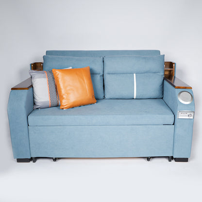 Modern Extendable 2 in 1 Sofa Bed with Side Pockets, Daybed with Bottom and Side Storage, USB Ports, Bluetooth, Speaker.