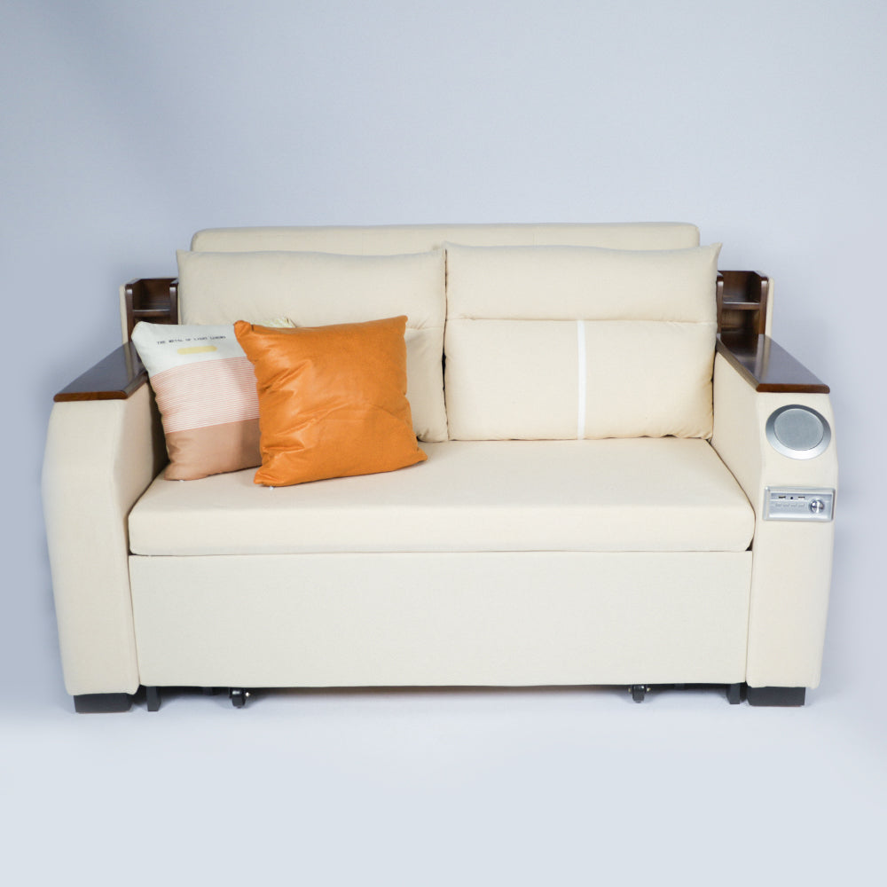 Modern Extendable 2 in 1 Sofa Bed with Side Pockets, Daybed with Bottom and Side Storage, USB Ports, Bluetooth, Speaker.