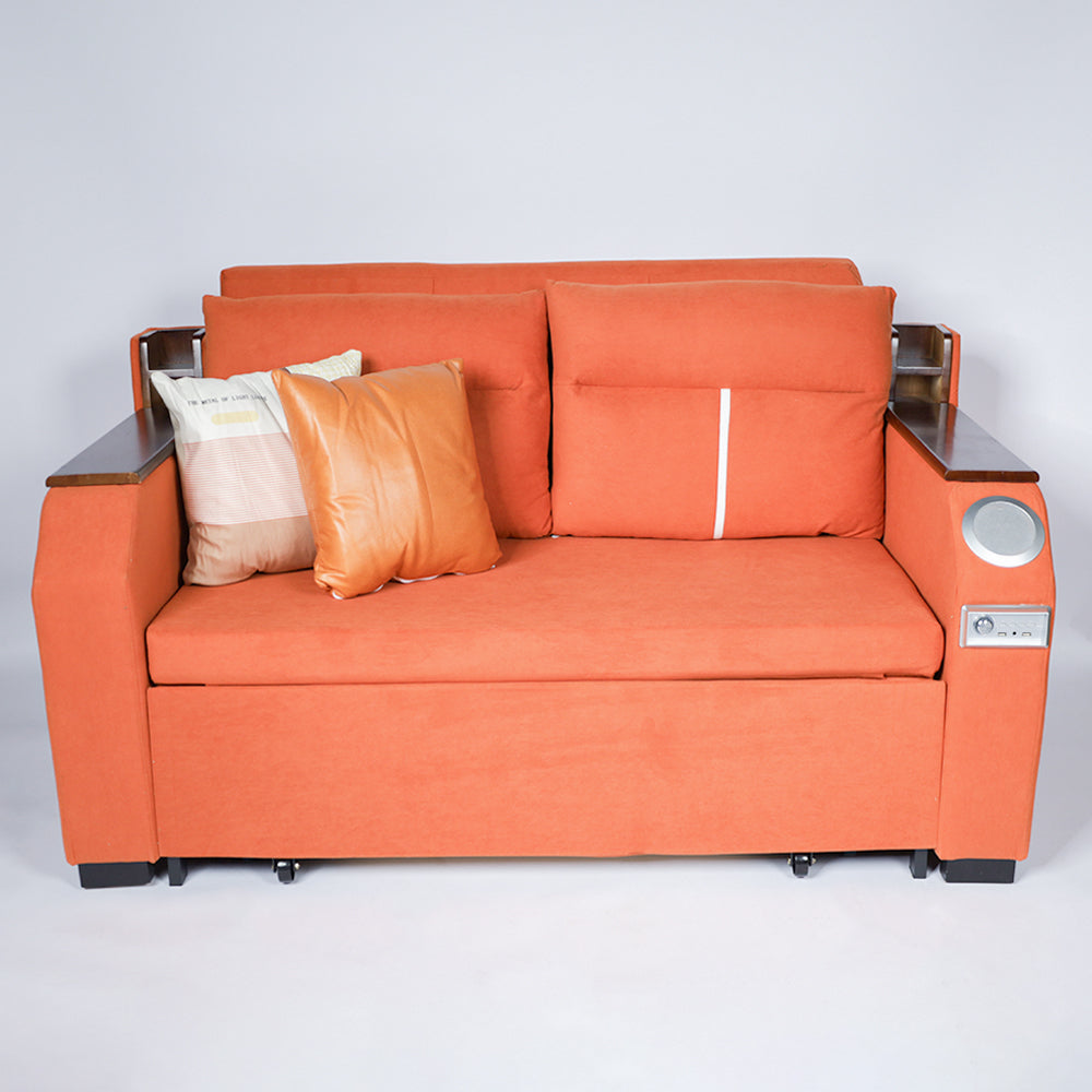 Modern Extendable 2 in 1 Sofa Bed with Side Pockets, Daybed with Bottom and Side Storage, USB Ports, Bluetooth, Speaker.