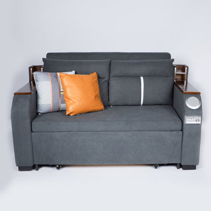 Modern Extendable 2 in 1 Sofa Bed with Side Pockets, Daybed with Bottom and Side Storage, USB Ports, Bluetooth, Speaker.