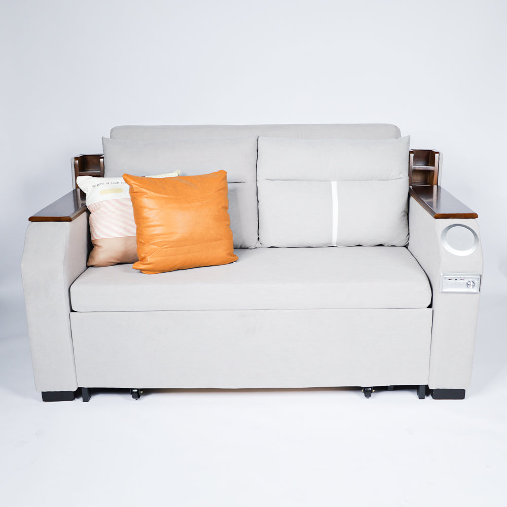 Modern Extendable 2 in 1 Sofa Bed with Side Pockets, Daybed with Bottom and Side Storage, USB Ports, Bluetooth, Speaker.