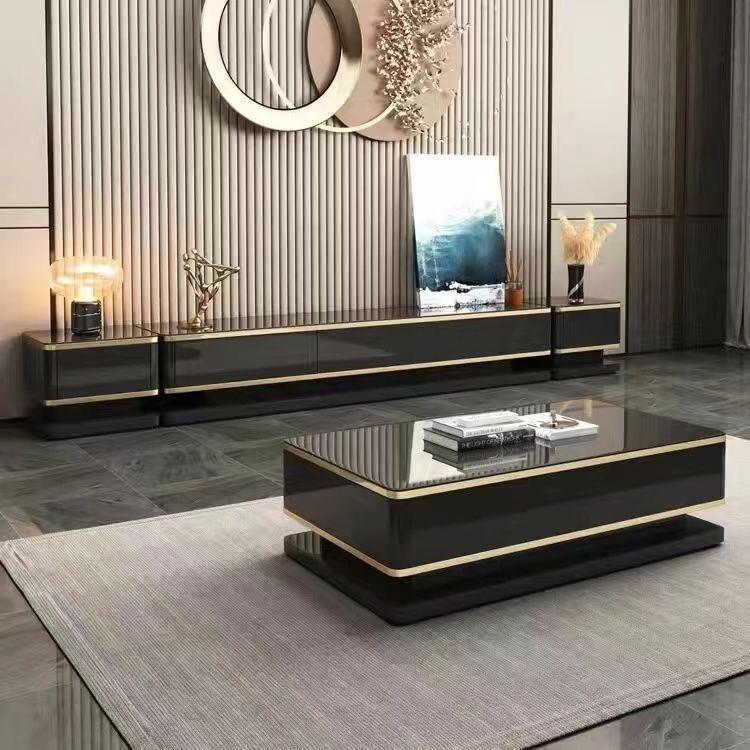 Luxurious Living Room Table Set, Coffee Table, TV Table, Two Side Tables. Attractive Design, Durable High-quality Materials, Gold Frame.