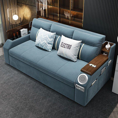 Modern Extendable 2 in 1 Sofa Bed with Side Pockets, Daybed with Bottom and Side Storage, USB Ports, Bluetooth, Speaker.