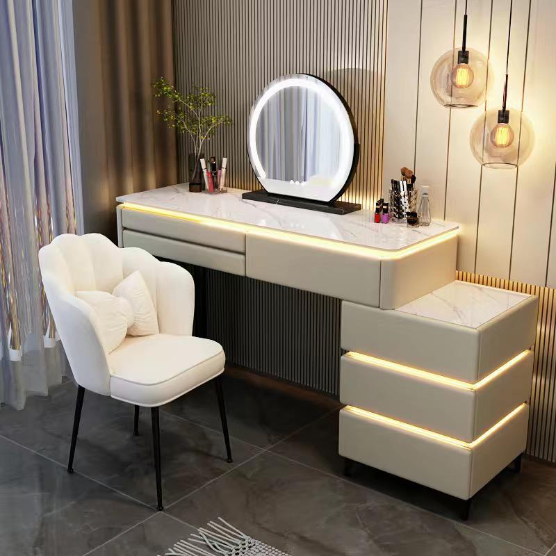 Modern Luminous Makeup Vanity Desk with Mirror and Stool.