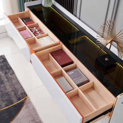 Sideboard Chest Drawers in Transparent Glass Top with LED Interior Lighting.