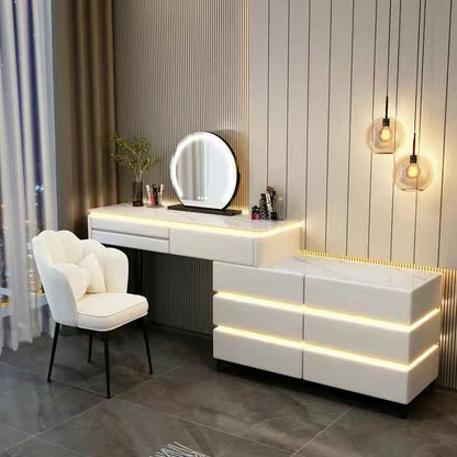 Modern Luminous Makeup Vanity Desk with Mirror and Stool.