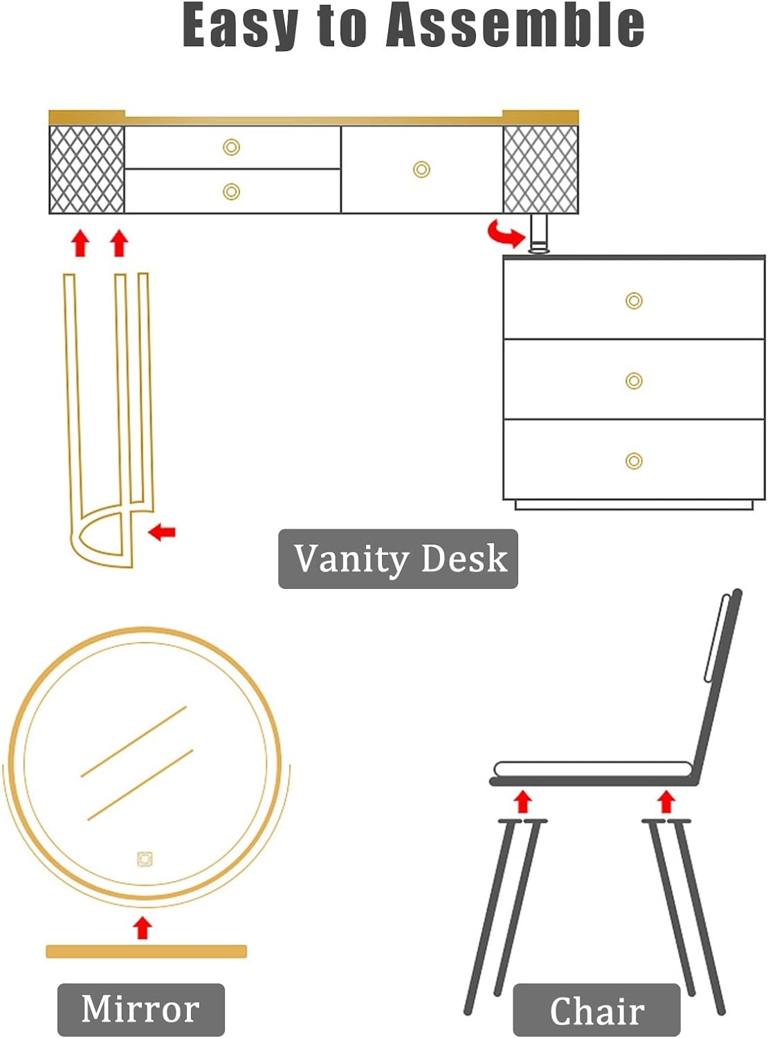 Smart Vanity Table, Dressing Makeup Bedroom Set. 120cm