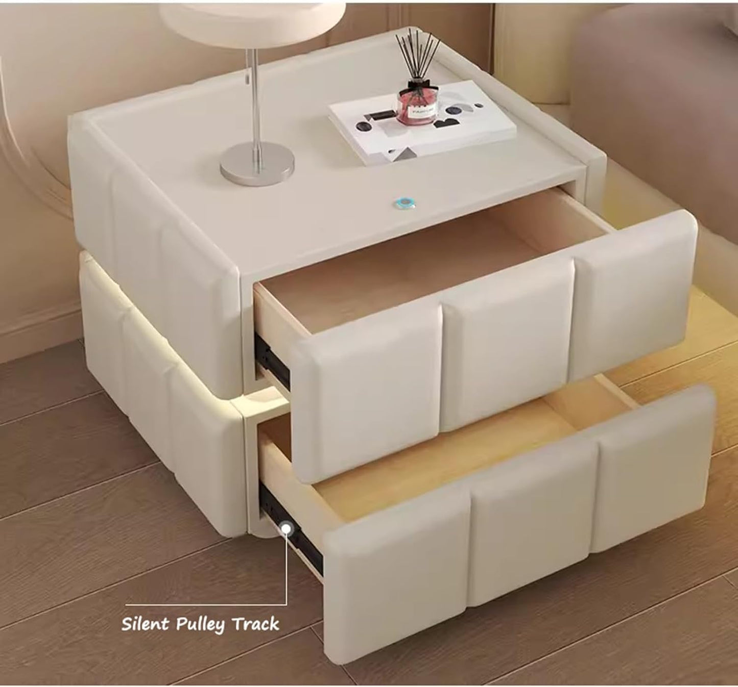 Bedside Table, Two Drawers Nightstand with Smart LED Light.