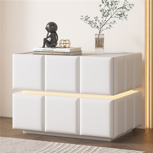 Bedside Table, Two Drawers Nightstand with Smart LED Light.