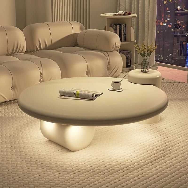 Round White Coffee Table with Light for Living room Salon.