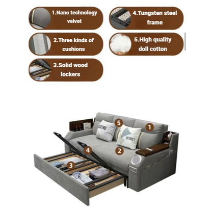 Modern Extendable 2 in 1 Sofa Bed with Side Pockets, Daybed with Bottom and Side Storage, USB Ports, Bluetooth, Speaker.