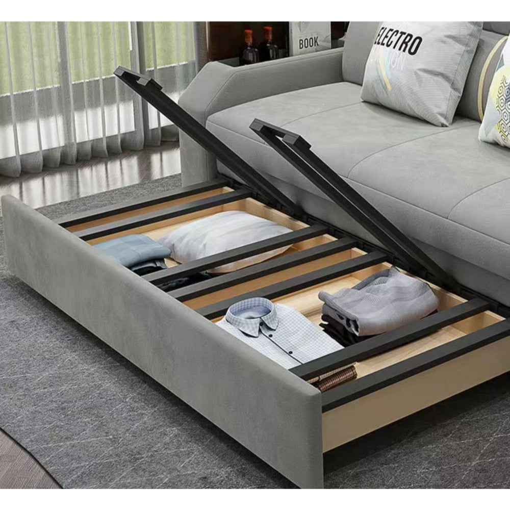 Modern Extendable 2 in 1 Sofa Bed with Side Pockets, Daybed with Bottom and Side Storage, USB Ports, Bluetooth, Speaker.