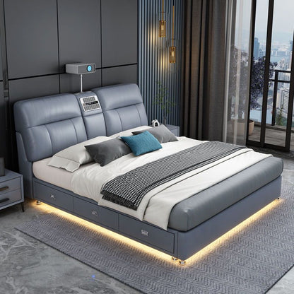 Luxury Smart Bed with Projector, Bluetooth Speaker, Air Purifier, Smart Sensor Light, Three Drawer Storage.