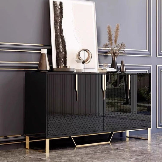 Elegant Black Sideboard with Gold Handles and Legs 150cm Width.