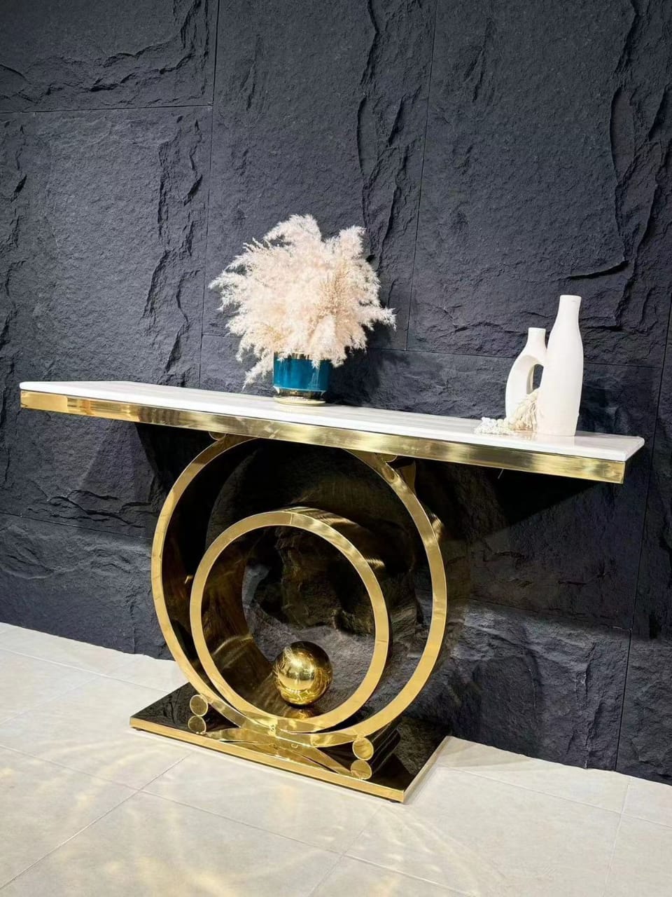 Luxurious Stainless Steel Gold Console Table.