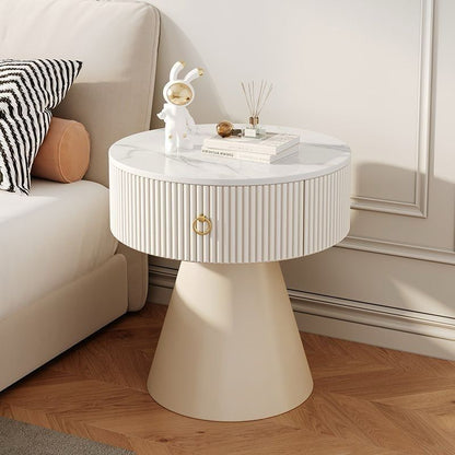 Modern Sintered Stone Side Table, Round Nightstand.