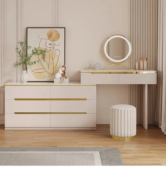 Women's Vanity Table with Mirror and Stool.
