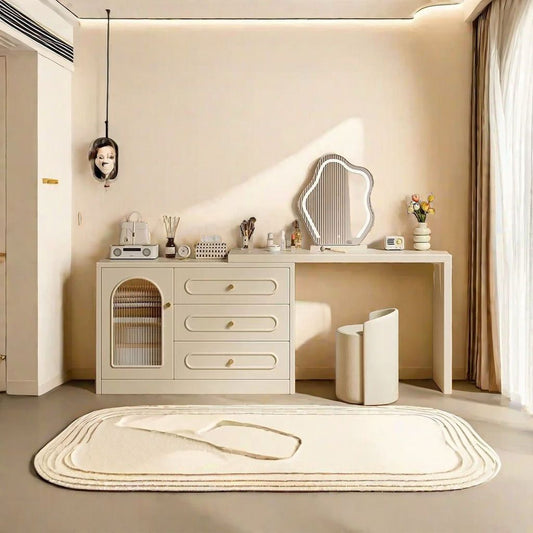 Spacious Dressing Table, Creamy Wooden Vanity Table.