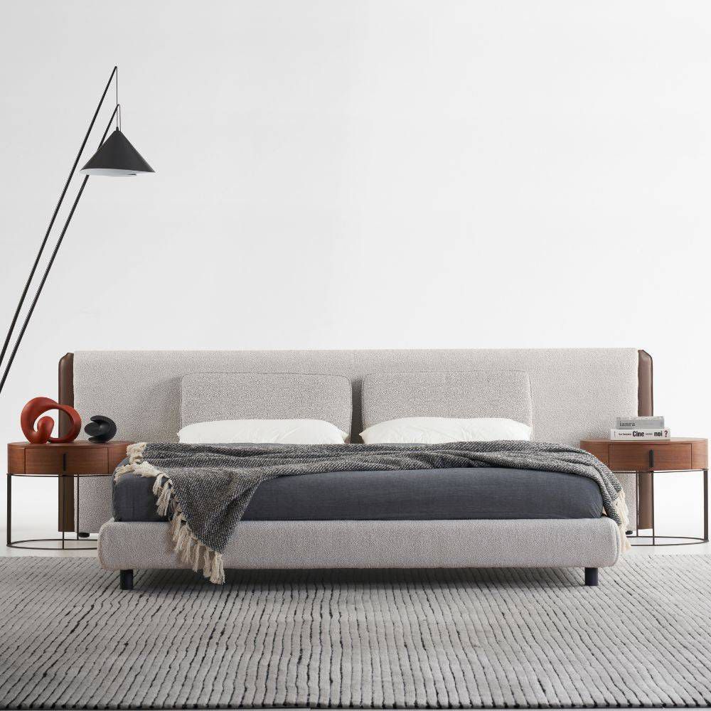Nova Modern Upholstered Platform Bed with Extended Headboard.