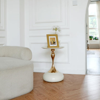 Small Round Side Table, Accent Pedestal White Sofa Corner Table.