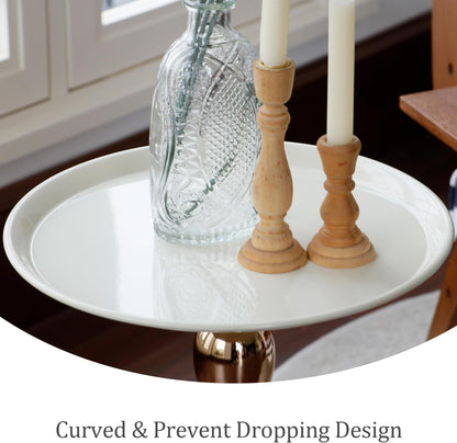 Small Round Side Table, Accent Pedestal White Sofa Corner Table.