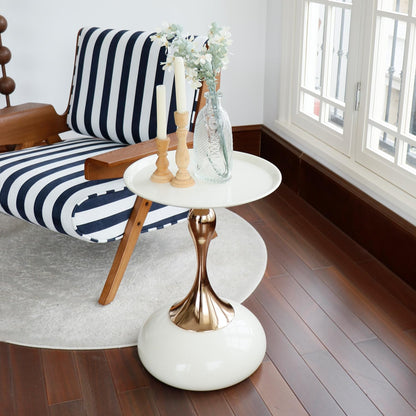 Small Round Side Table, Accent Pedestal White Sofa Corner Table.