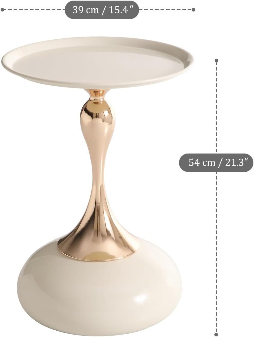 Small Round Side Table, Accent Pedestal White Sofa Corner Table.