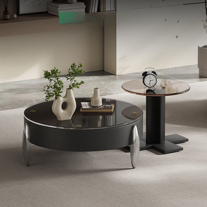 Round Coffee Table Set Italian Design Tempered Glass Table Top.