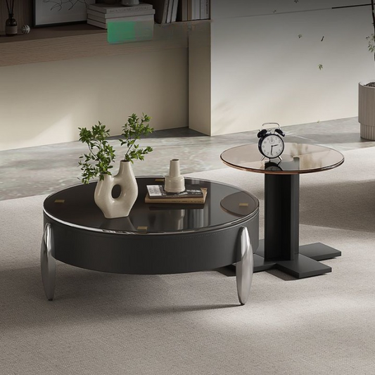 Round Coffee Table Set Italian Design Tempered Glass Table Top.