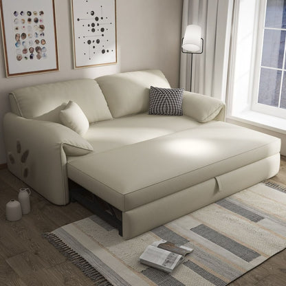 Modern Pull-Out Sofa Bed with Rounded Arms and Cushioned Backrest