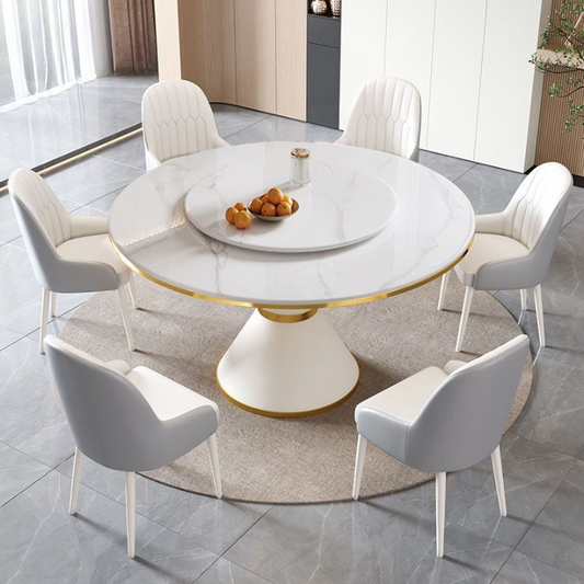 Round Slate Marble Dining Table with Lazy Susan for 6 People.