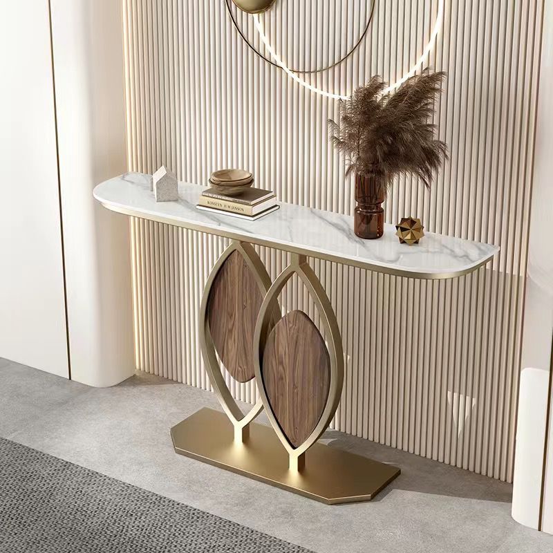 Catchy Console Table, Gold Metal Frame with Slate Marble Top.