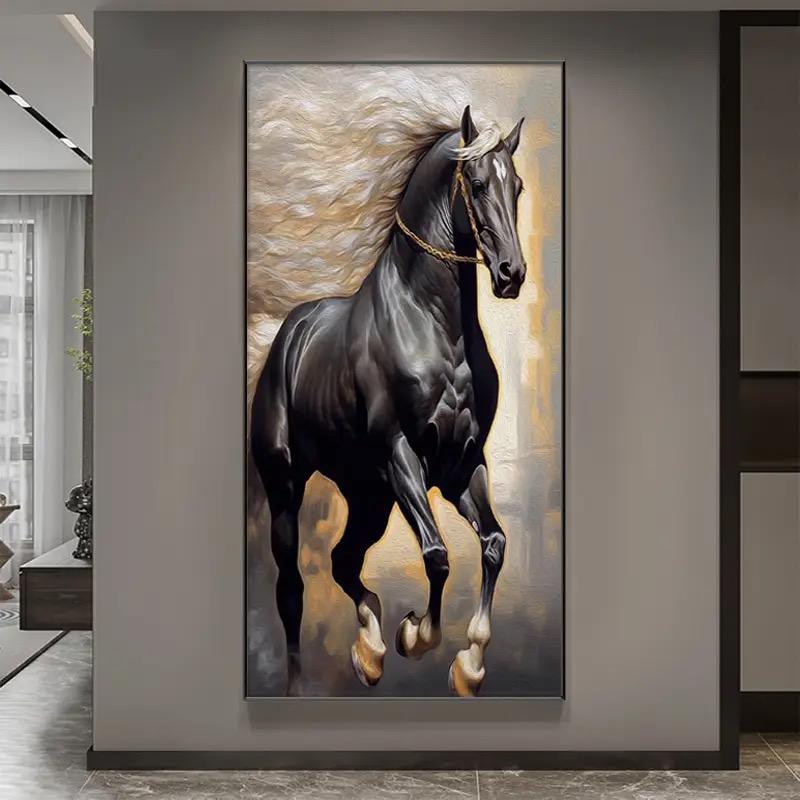 Large LED White Horse Painting Framed Wall Mural