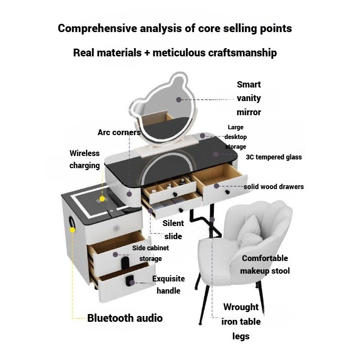 Smart Vanity Table, Dressing Makeup Bedroom Set. 120cm